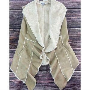 Linea Domani Sz 10 Faux Fur Lined Faux Suede Leather Vest Jacket m Ruffled